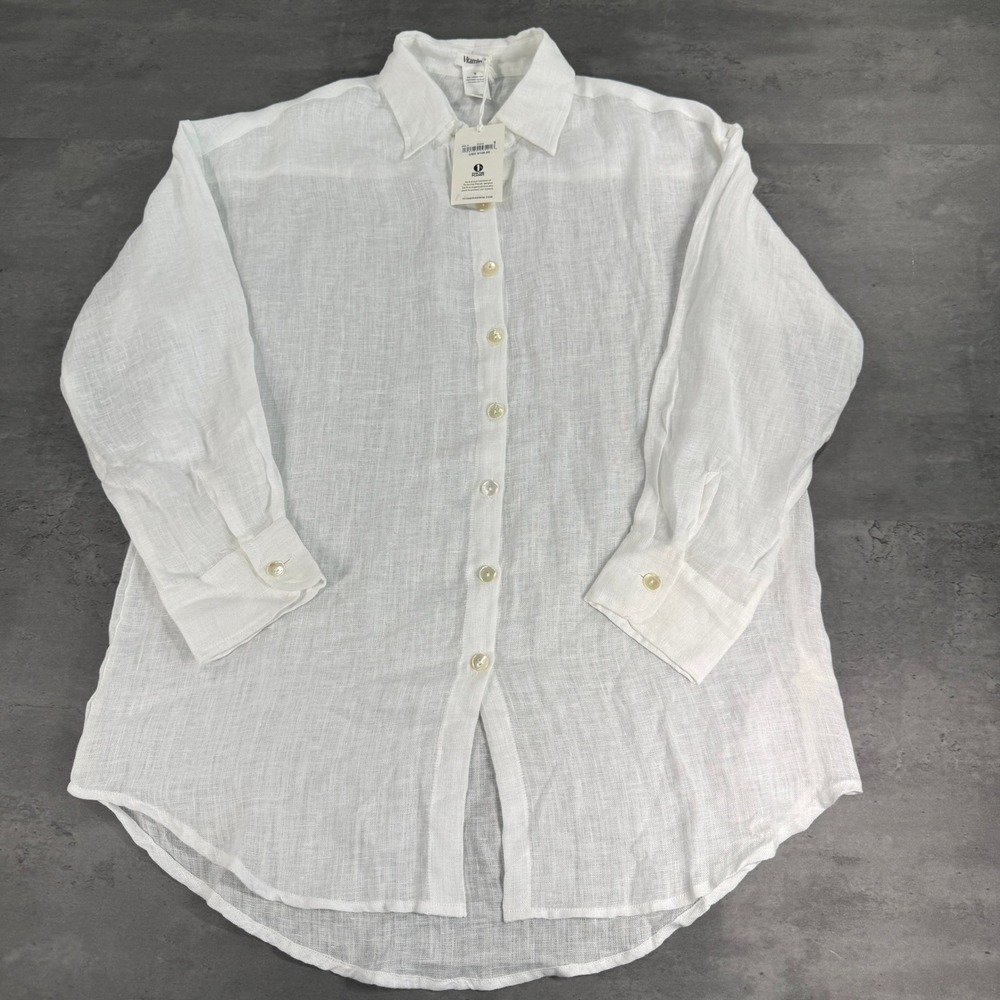Vitamin A Linen Shirt Womens S White Button-Down NEW Cover Up Semi Sheer $148